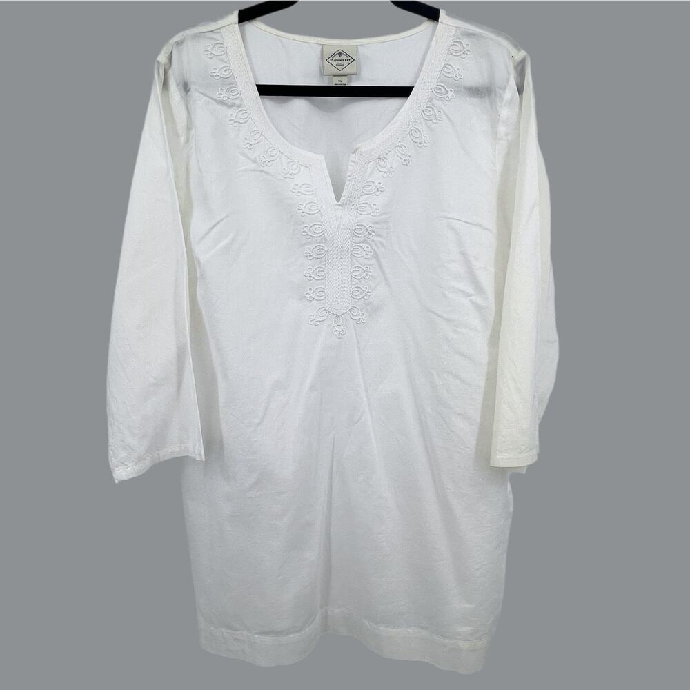 100% Cotton Top‎  Womens XL White Embroidered Cottagecore Prairie Coastal Beachy
